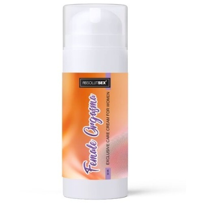 Frasco branco de creme com rótulo laranja e roxo e texto em inglês