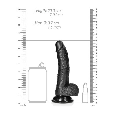 Dildo preto com base de ventosa e régua para escala
