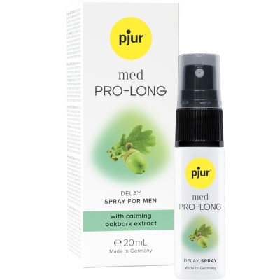 Spray pjur med PRO-LONG com embalagem branca, amarelo e verde com imagem de bolota e folha