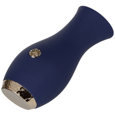 Produto azul escuro com detalhe dourado e botão