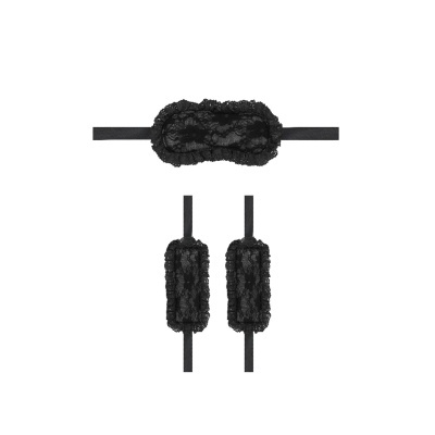 Conjunto de venda olhos e algemas negro em renda com folho