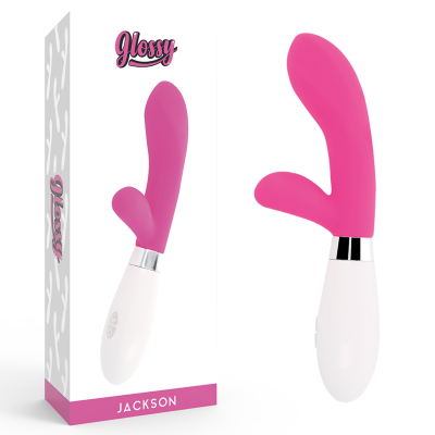 Vibrador rosa com base branca e embalagem Glossy JACKSON