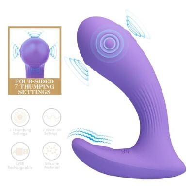 Vibrador em silicone roxo com 7 definições de pulso e vibração em quatro lados.