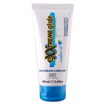 Frasco branco com tampa azul de lubrificante à base de água eXXtreme glyde
