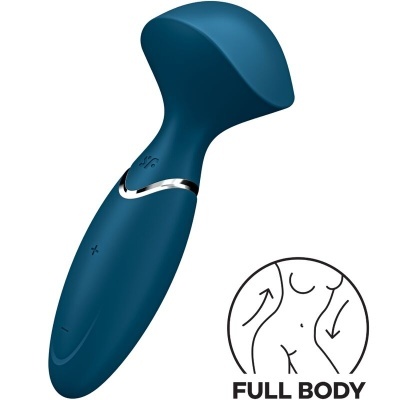Massageador azul escuro com acabamento prateado e texto FULL BODY