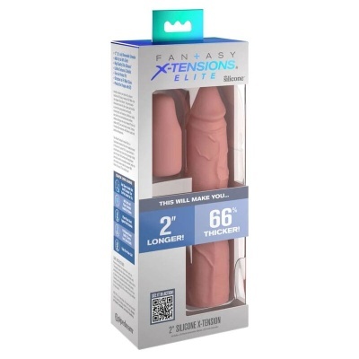 Embalagem de extensão de silicone rosa com texto promocional e código QR.