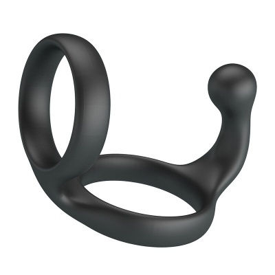 Anel preto em silicone com dois laços e protrusão arredondada