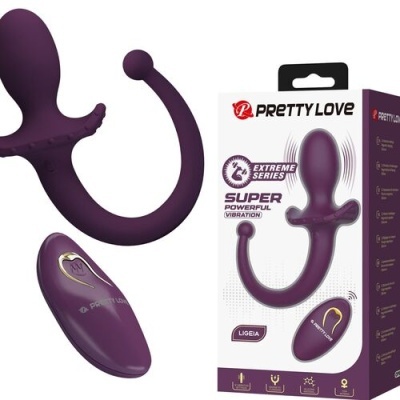 Vibrador roxo com controlo remoto e embalagem