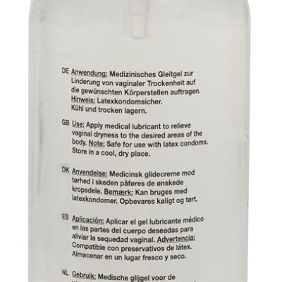 Frasco transparente com bomba branca de gel lubrificante médico