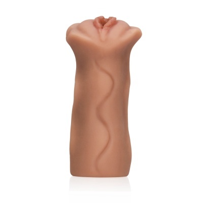 Produto cilíndrico de silicone cor de pele com textura ondulada e detalhe na abertura superior
