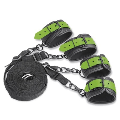Conjunto de algemas com fivelas verdes e cinta preta ajustável