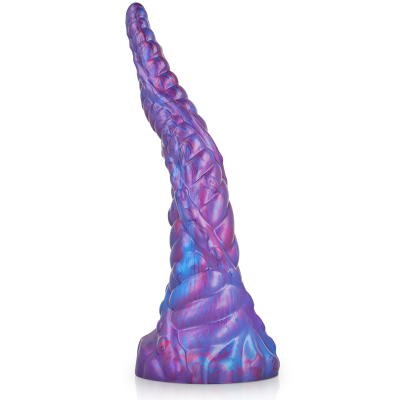 Escultura texturada em tons roxo e azul com formato espiral