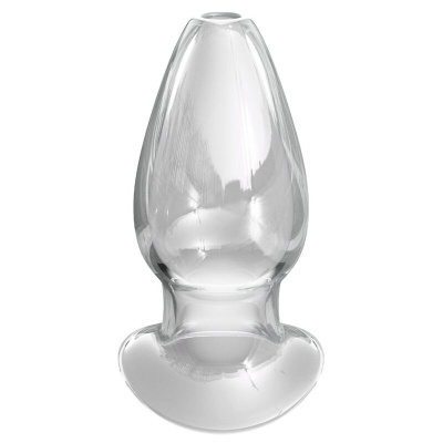 Plug anal transparente de vidro com base arredondada