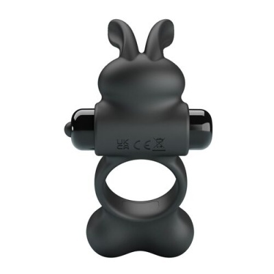 Anel preto de silicone com forma de coelho e dispositivo cilíndrico preto na parte superior