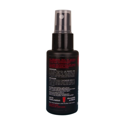 Frasco de spray preto com texto em várias línguas