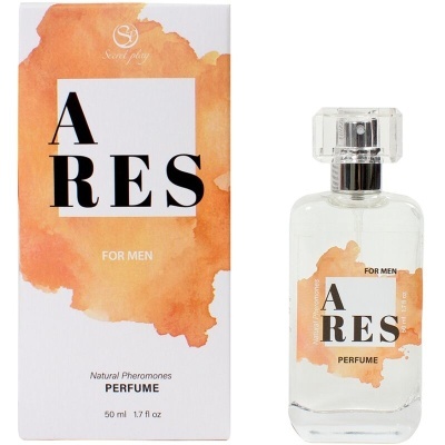 Perfume ARES para homens com embalagem branca e laranja