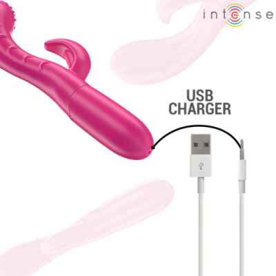 Vibrador recarregável cor-de-rosa com cabo USB e logotipo Intense