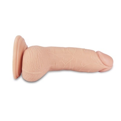 Vibrador realista cor de pele com ventosa base e textura detalhada
