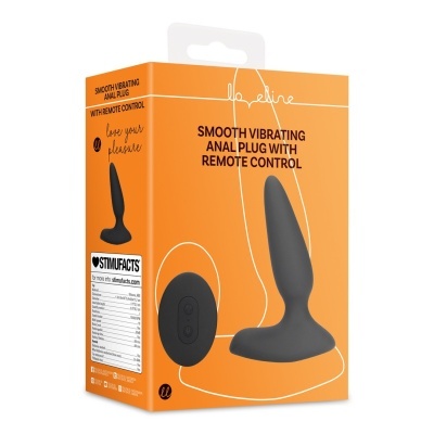 Embalagem laranja com plug anal vibratório liso e controle remoto preto