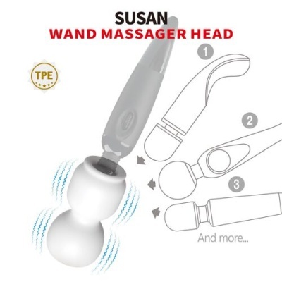 Cabeça de massageador SUSAN em branco com vibração e três modelos desenhados ao lado