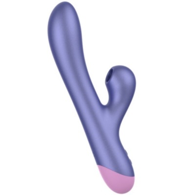 Vibrador roxo com detalhe rosa e design anatómico
