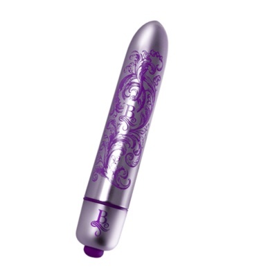 Vibrador prateado com detalhes roxos
