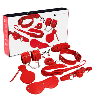 Conjunto erótico vermelho com acessórios e caixa E Xperience