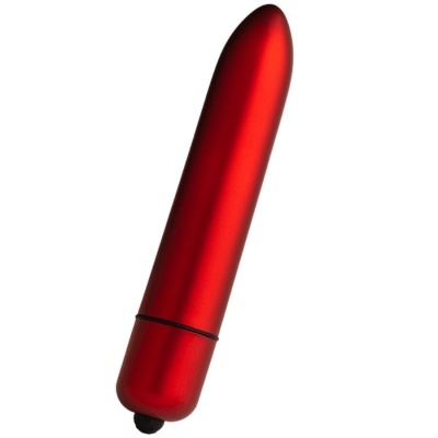 Dispositivo cilíndrico vermelho metálico com botão preto na base