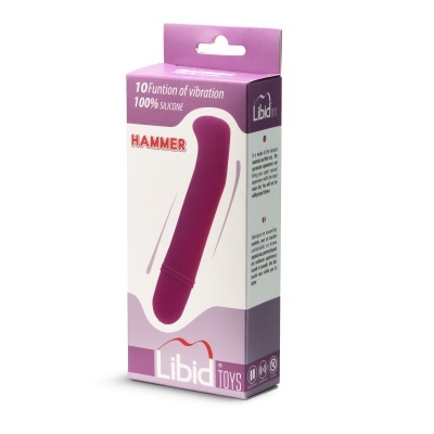 Embalagem de vibrador roxo Libid Toys modelo HAMMER 100% silicone 10 funções de vibração