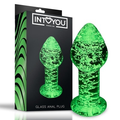 Plug anal em vidro verde translúcido com embalagem preta