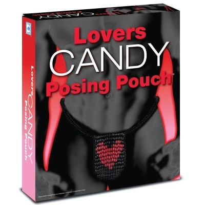 Embalagem porta-objeto Lovers Candy Posing Pouch com figura masculina e peça preta com coração vermelho