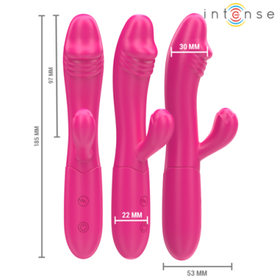 Vibradores rosa com medidas e detalhes anatómicos