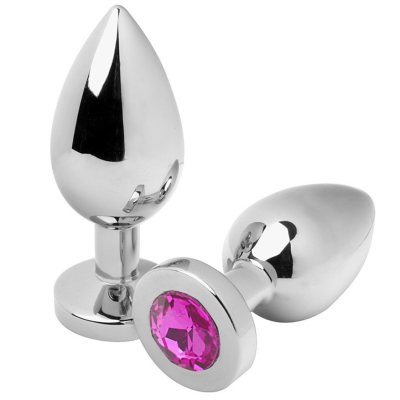 Plug anal metálico prateado com joia rosa na base