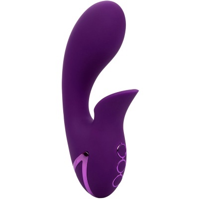 Vibrador roxo em silicone com botões brilhantes na base