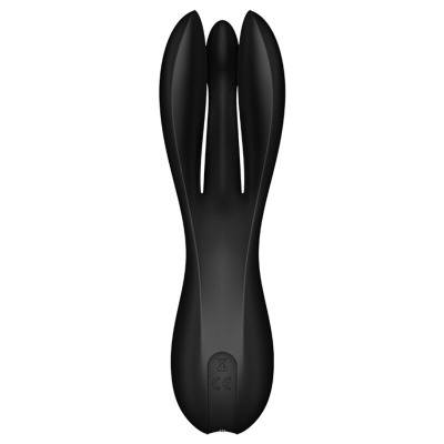 Vibrador preto em silicone com três braços flexíveis.
