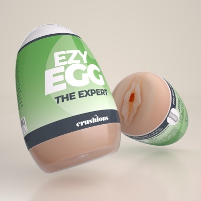 Produto articulado EZY EGG THE EXPERT, embalagem verde com texto, interior em silicone cor de pele