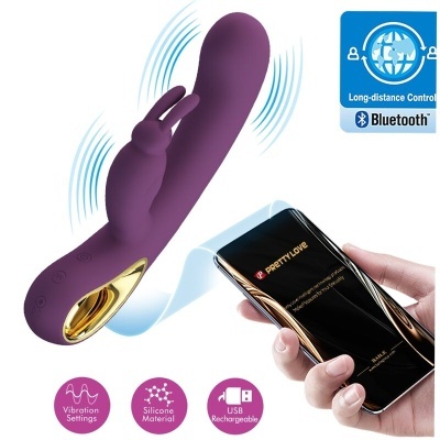 Vibrador roxo com controlo por smartphone em fundo branco