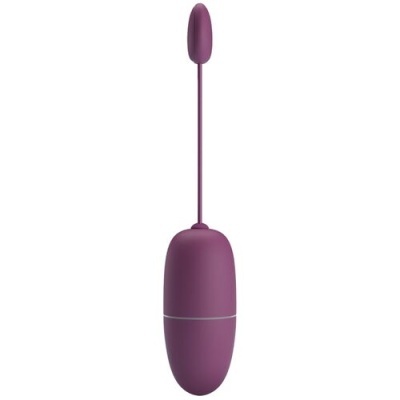 Dispositivo roxo em formato de cápsula com haste fina em fundo branco