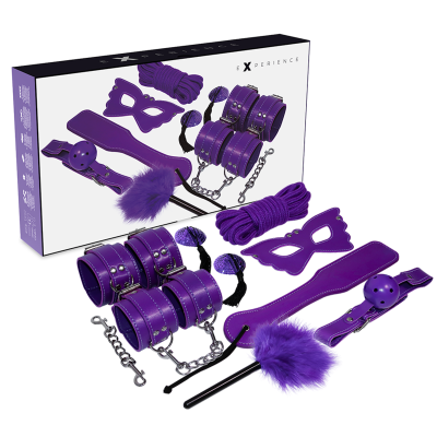 Conjunto de acessórios BDSM roxos com embalagem
