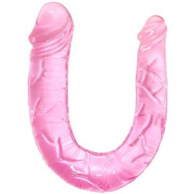 Produto erótico rosa translúcido em forma de U com textura veiculada.