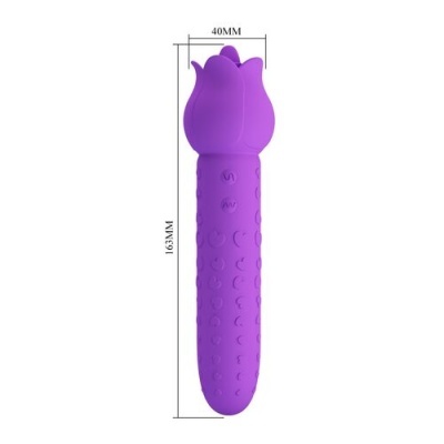 Vibrador roxo em formato de tulipa com textura circular