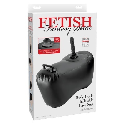 Embalagem de assento amoroso insuflável preto com dildo silicone preto