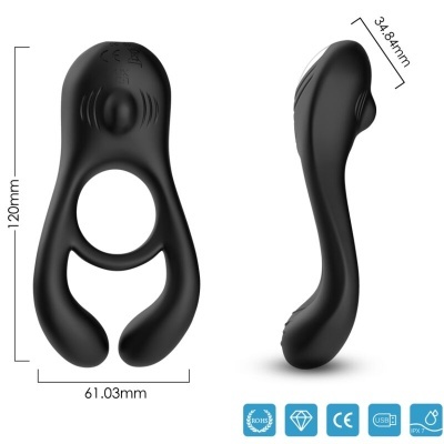 Dispositivo preto ergonómico com duas partes curvas e orifício central