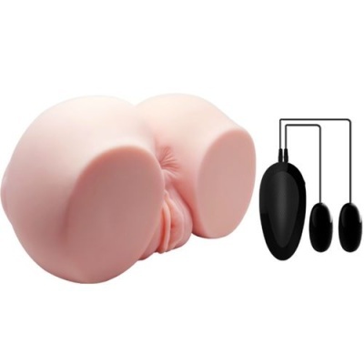 Masturbador silicone cor pele com bolas vibradoras e controle preto