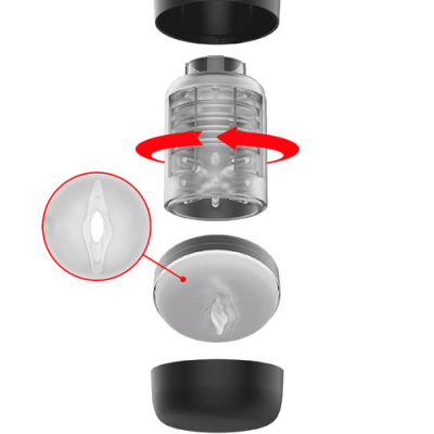 Dispositivo cylindrical transparente com componente giratório e superfície texturizada branca