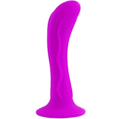 Produto em silicone cor rosa vibrante com formato curvo e base alargada