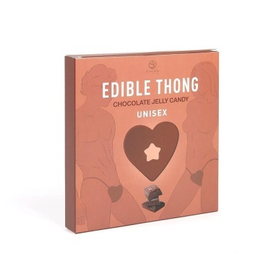 Embalagem de guloseimas com design de homem e mulher e texto Edible Thong