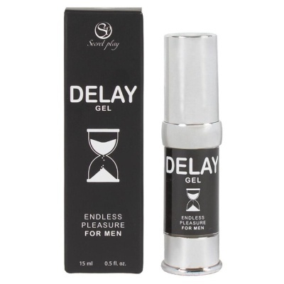 Gel Delay para homens em embalagem preta com texto branco
