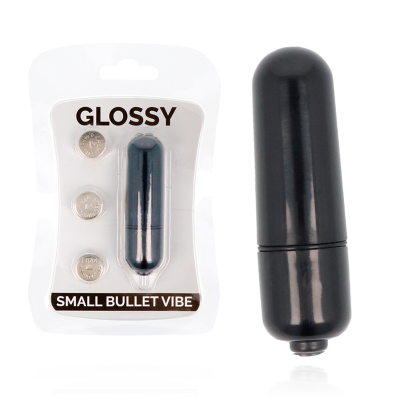 Vibrador bullet pequeno preto brilhante com três pilhas e embalagem