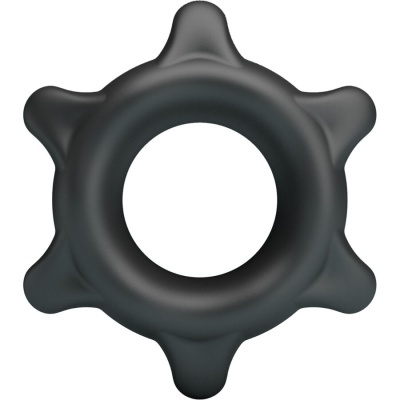 Anel preto com seis saliências em fundo branco